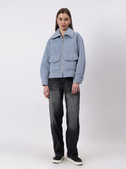 Gaiia Spread Collar Solid Zipper Tailored Jacket