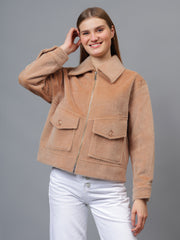 Gaiia Spread Collar Solid Zipper Tailored Jacket