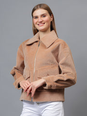 Gaiia Spread Collar Solid Zipper Tailored Jacket