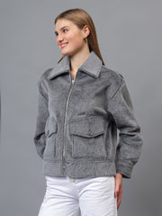 Gaiia Spread Collar Solid Zipper Tailored Jacket