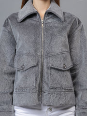 Gaiia Spread Collar Solid Zipper Tailored Jacket