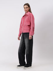 Gaiia Spread Collar Solid Zipper Tailored Jacket