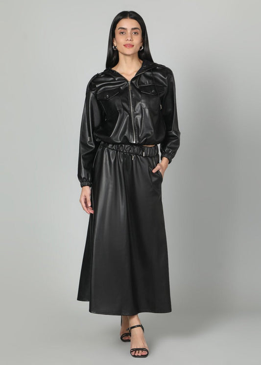 Gaiia Faux Leather Skirt Co - Ord Set - Brown - GAIIA