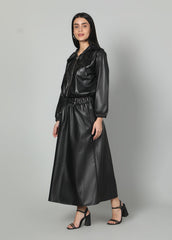 Gaiia Faux Leather Skirt Co-Ord Set - Brown