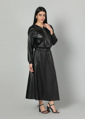 Gaiia Faux Leather Skirt Co-Ord Set - Brown