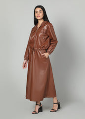 Gaiia Faux Leather Skirt Co-Ord Set - Brown