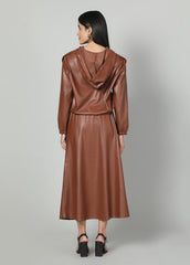 Gaiia Faux Leather Skirt Co-Ord Set - Brown