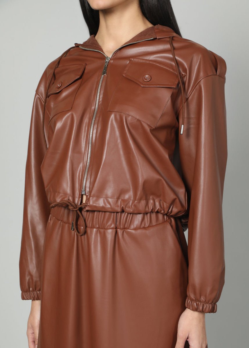 Gaiia Faux Leather Skirt Co - Ord Set - Brown - GAIIA