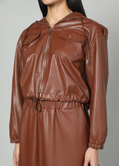 Gaiia Faux Leather Skirt Co-Ord Set - Brown