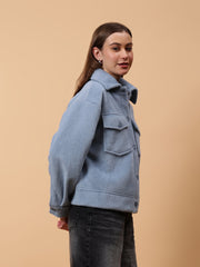 Gaiia Spread Collar Solid Buttoned Shacket