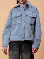 Gaiia Spread Collar Solid Buttoned Shacket