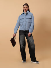 Gaiia Spread Collar Solid Buttoned Shacket