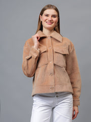 Gaiia Spread Collar Solid Buttoned Shacket
