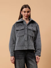 Gaiia Spread Collar Solid Buttoned Shacket