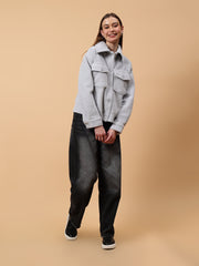 Gaiia Spread Collar Solid Buttoned Shacket