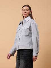 Gaiia Spread Collar Solid Buttoned Shacket