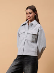 Gaiia Spread Collar Solid Buttoned Shacket