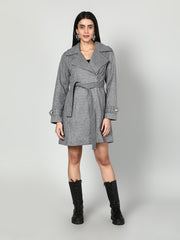 Gaiia Single Breasted Self Striped Zipper Coat - Grey