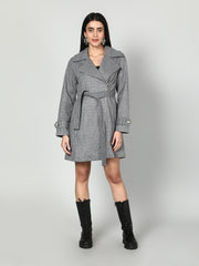Gaiia Single Breasted Self Striped Zipper Coat - Grey