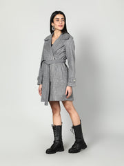 Gaiia Single Breasted Self Striped Zipper Coat - Grey