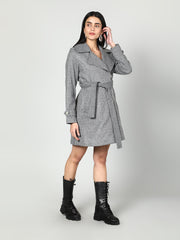 Gaiia Single Breasted Self Striped Zipper Coat - Grey