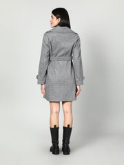 Gaiia Single Breasted Self Striped Zipper Coat - Grey