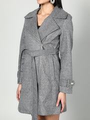 Gaiia Single Breasted Self Striped Zipper Coat - Grey