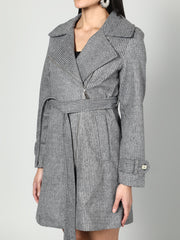Gaiia Single Breasted Self Striped Zipper Coat - Grey