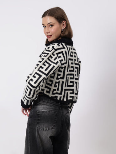 Gaiia Geometric Print Collared Shacket - GAIIA