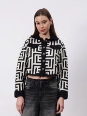 Gaiia Geometric Print Collared Shacket