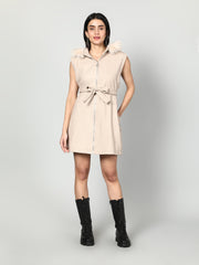 Gaiia Sleeveless Zipper With Fur Hoodie