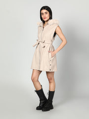 Gaiia Sleeveless Zipper With Fur Hoodie
