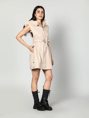 Gaiia Sleeveless Zipper With Fur Hoodie