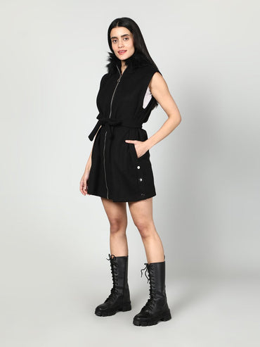 Gaiia Sleeveless Zipper With Fur Hoodie - GAIIA