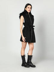 Gaiia Sleeveless Zipper With Fur Hoodie