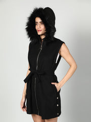 Gaiia Sleeveless Zipper With Fur Hoodie