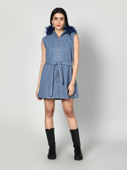 Gaiia Sleeveless Zipper With Fur Hoodie