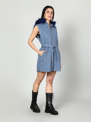 Gaiia Sleeveless Zipper With Fur Hoodie