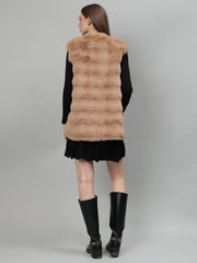 Gaiia Sleeveless Faux Fur Jacket With Leather Lapel