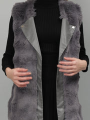 Gaiia Sleeveless Faux Fur Jacket With Leather Lapel