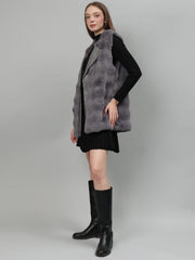 Gaiia Sleeveless Faux Fur Jacket With Leather Lapel