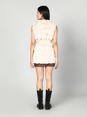 Gaiia Sleeveless Faux Fur Jacket With Leather Lapel