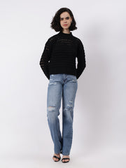 Gaiia Women Solid Regular Fit Cutwork Pullover