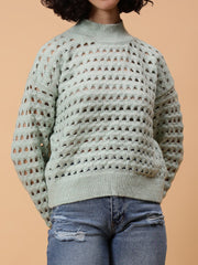 Gaiia Women Solid Regular Fit Cutwork Pullover