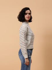 Gaiia Women Solid Regular Fit Cutwork Pullover