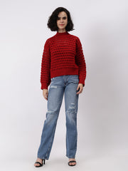 Gaiia Women Solid Regular Fit Cutwork Pullover