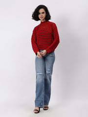 Gaiia Women Solid Regular Fit Cutwork Pullover