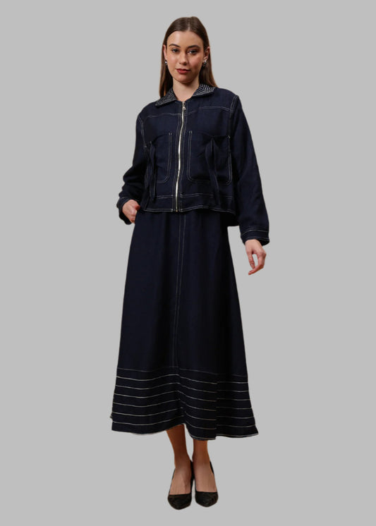 Gaiia Denim Jacket And Skirt Co-Ord Set - Blue