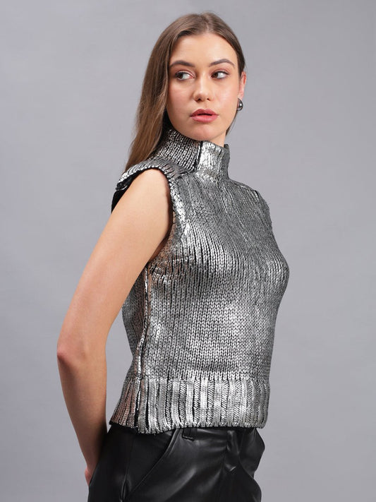 Gaiia Sleeveless Mettalic Winter Top - GAIIA