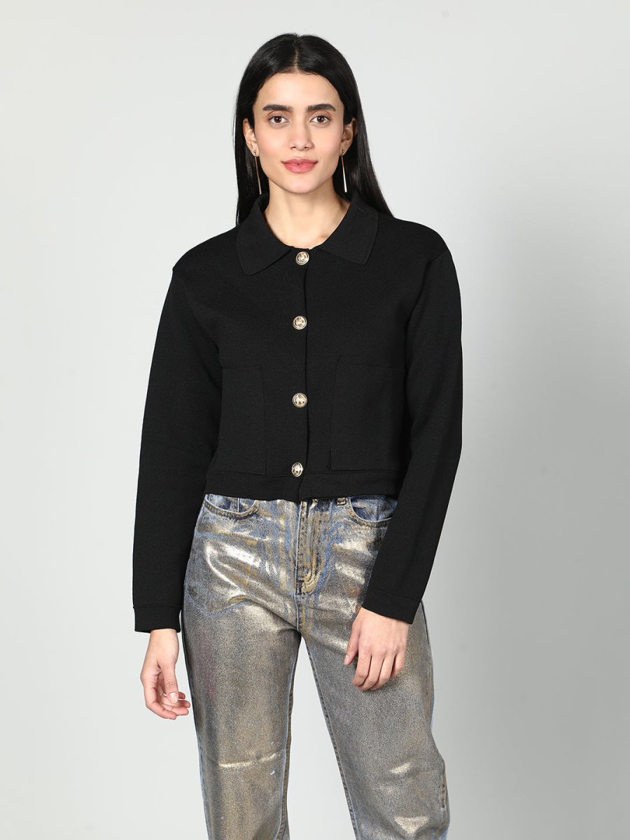 Gaiia Women Solid Woolen Boxy Cardigan - GAIIA